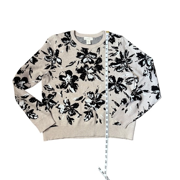 CYNTHIA ROWLEY Floral Pullover Sweater Crew Neck Black Cream Womens XL - Picture 7 of 7